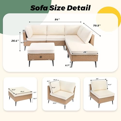 LVUYOYO 6 Pieces Outdoor Patio Furniture Set