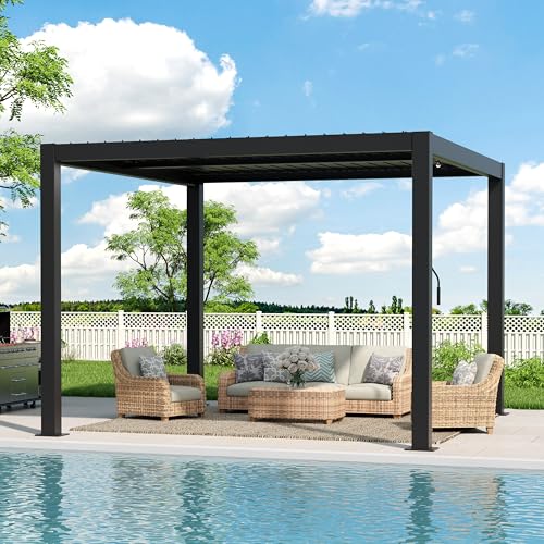 LVUYOYO Outdoor Louvered Pergola 10' x 10'
