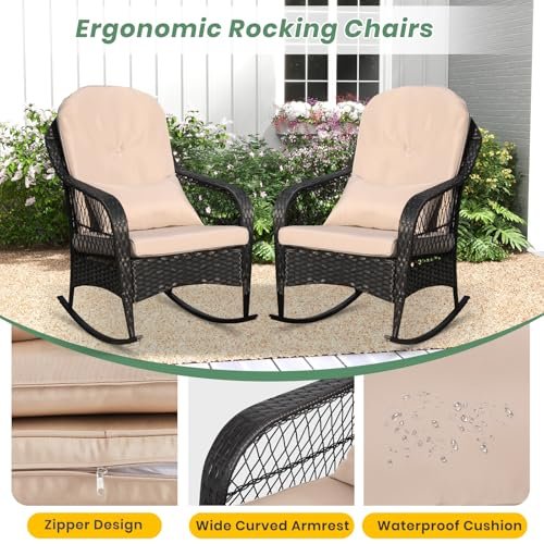 LVUYOYO - LVUYOYO Outdoor Wicker Rocking Chair of 2